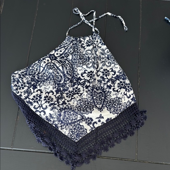 Guess Navy and White Patterned Halter Top - Picture 1 of 3